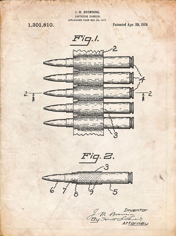 Picture of PP948-VINTAGE PARCHMENT MACHINE GUN BULLET CARRIER BELT PATENT POSTER
