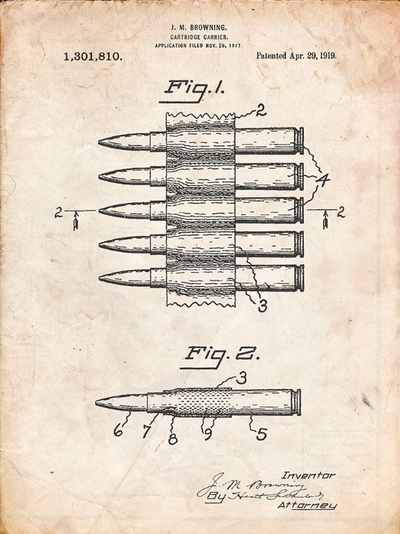 Picture of PP948-VINTAGE PARCHMENT MACHINE GUN BULLET CARRIER BELT PATENT POSTER