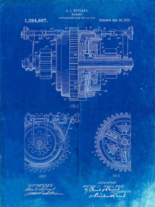 Picture of PP953-FADED BLUEPRINT MECHANICAL GEARING 1912 PATENT POSTER