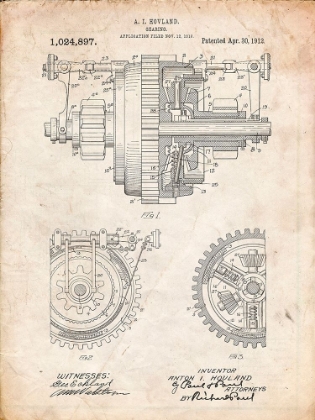 Picture of PP953-VINTAGE PARCHMENT MECHANICAL GEARING 1912 PATENT POSTER