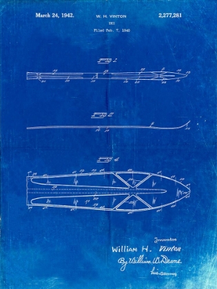 Picture of PP955-FADED BLUEPRINT METAL SKIS 1940 PATENT POSTER