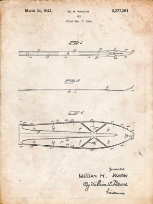 Picture of PP955-VINTAGE PARCHMENT METAL SKIS 1940 PATENT POSTER