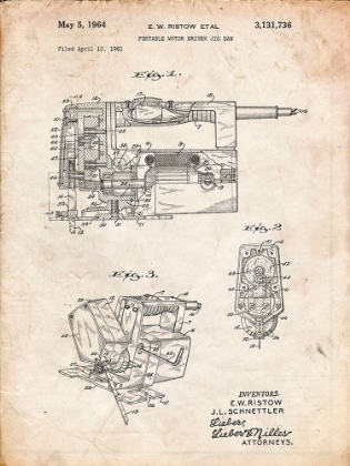 Picture of PP957-VINTAGE PARCHMENT MILWAUKEE PORTABLE JIG SAW PATENT POSTER