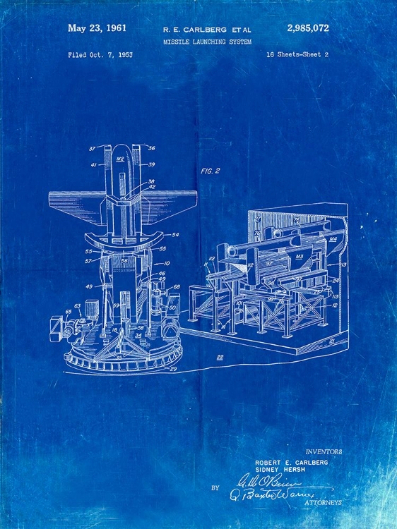 Picture of PP959-FADED BLUEPRINT MISSILE LAUNCHING SYSTEM PATENT 1961 WALL ART POSTER
