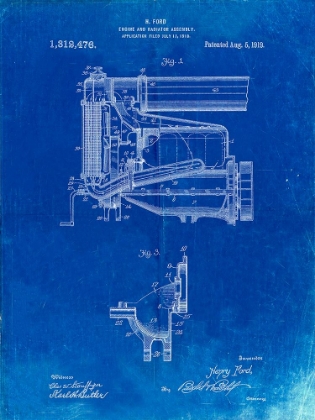 Picture of PP960-FADED BLUEPRINT MODEL T ENGINE AND RADIATOR ASSEMBLY
