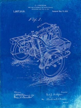 Picture of PP963-FADED BLUEPRINT MOTORCYCLE SIDECAR 1918 PATENT POSTER