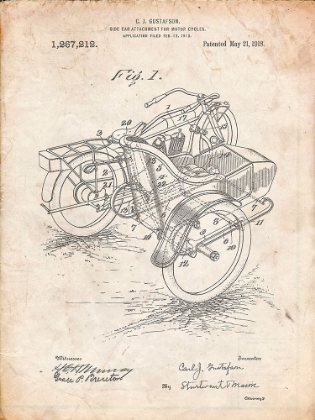 Picture of PP963-VINTAGE PARCHMENT MOTORCYCLE SIDECAR 1918 PATENT POSTER