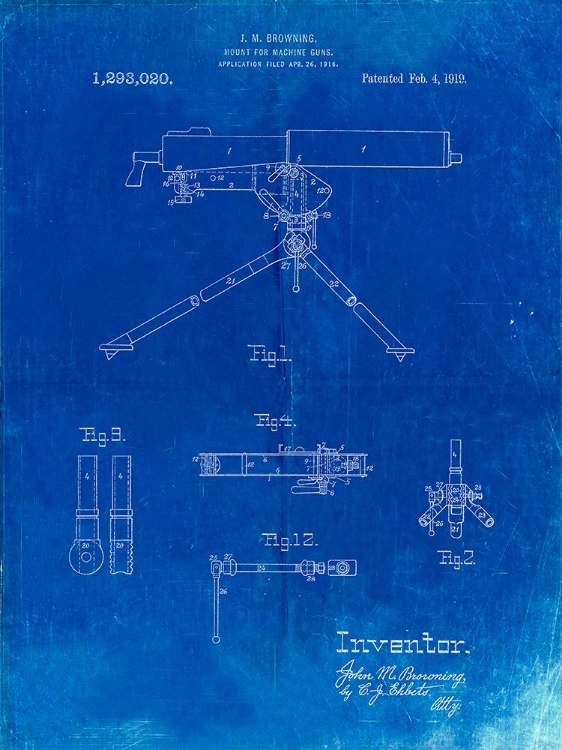 Picture of PP964-FADED BLUEPRINT MOUNT FOR MACHINE GUN PATENT POSTER