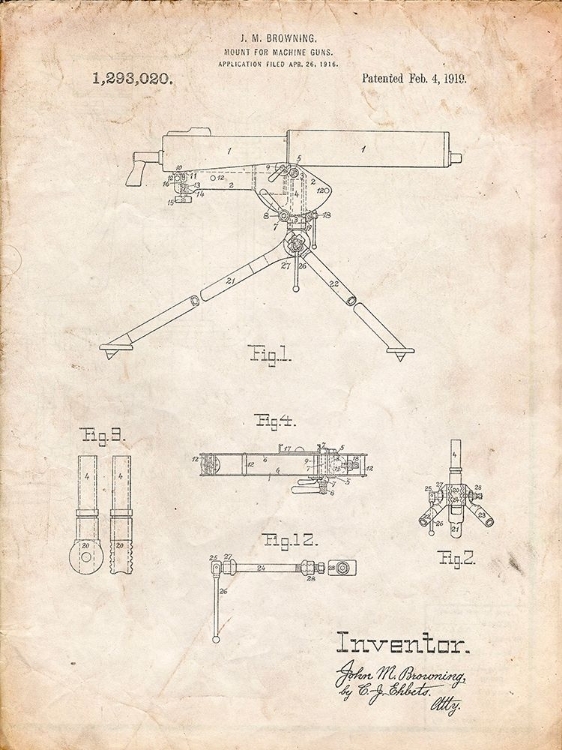 Picture of PP964-VINTAGE PARCHMENT MOUNT FOR MACHINE GUN PATENT POSTER