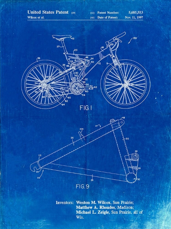 Picture of PP965-FADED BLUEPRINT MOUNTAIN BIKE PATENT ART