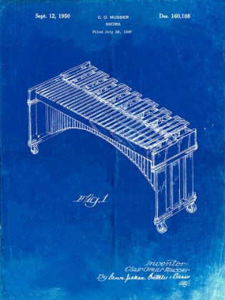 Picture of PP967-FADED BLUEPRINT MUSSER MARIMBA PATENT POSTER