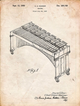 Picture of PP967-VINTAGE PARCHMENT MUSSER MARIMBA PATENT POSTER