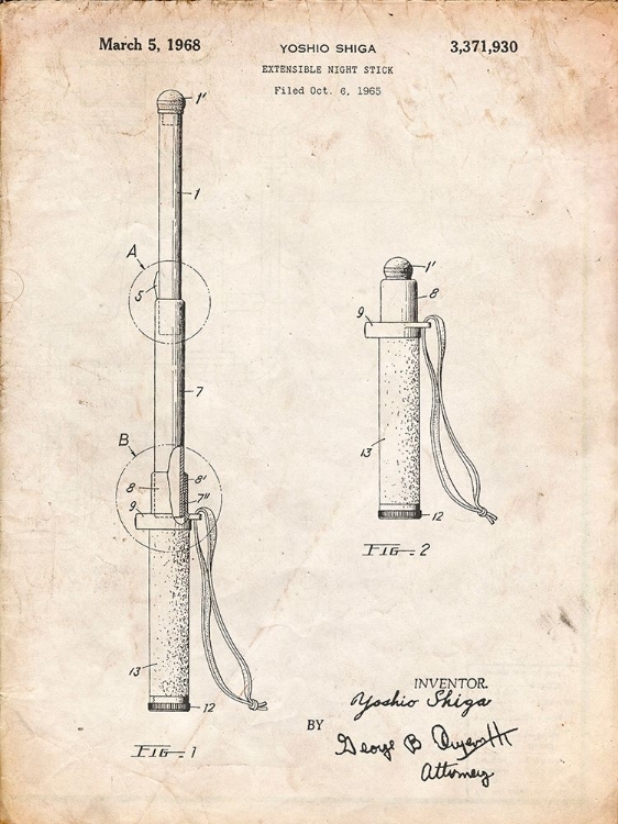 Picture of PP970-VINTAGE PARCHMENT NIGHT STICK PATENT POSTER