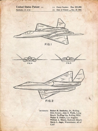 Picture of PP972-VINTAGE PARCHMENT NORTHROP F-23 FIGHTER STEALTH PLANE PATENT 