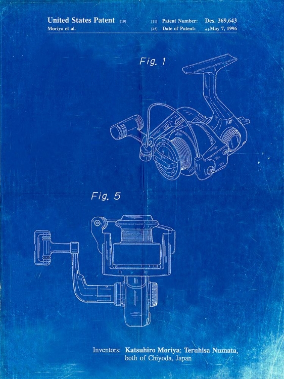 Picture of PP973-FADED BLUEPRINT OPEN FACE SPINNING FISHING REEL PATENT POSTER