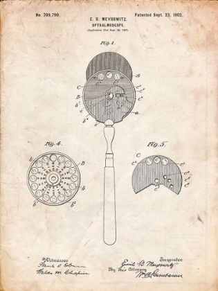Picture of PP975-VINTAGE PARCHMENT OPHTHALMOSCOPE PATENT POSTER