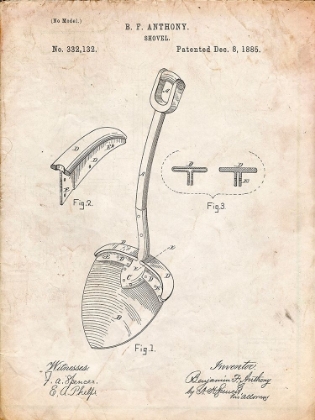 Picture of PP976-VINTAGE PARCHMENT ORIGINAL SHOVEL PATENT 1885 PATENT POSTER