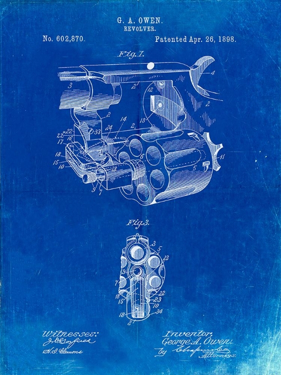 Picture of PP980-FADED BLUEPRINT OWEN REVOLVER PATENT ART