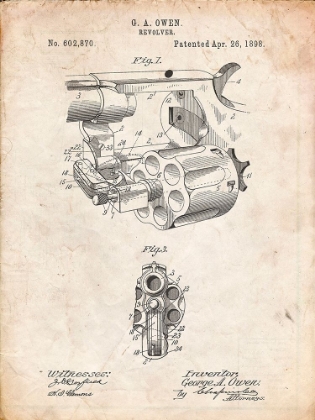 Picture of PP980-VINTAGE PARCHMENT OWEN REVOLVER PATENT ART