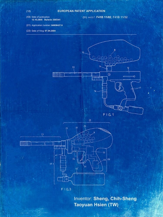 Picture of PP982-FADED BLUEPRINT PAINTBALL GUN PATENT ART