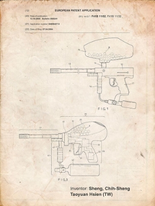 Picture of PP982-VINTAGE PARCHMENT PAINTBALL GUN PATENT ART