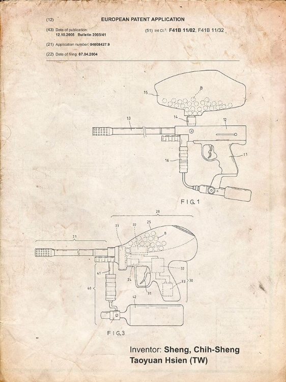 Picture of PP982-VINTAGE PARCHMENT PAINTBALL GUN PATENT ART