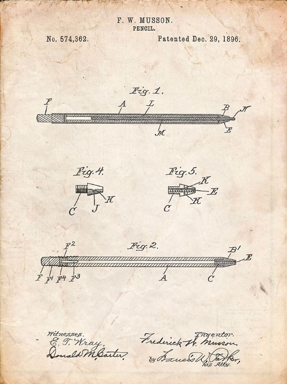 Picture of PP984-VINTAGE PARCHMENT PENCIL PATENT POSTER