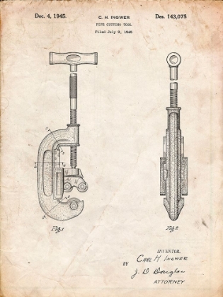 Picture of PP986-VINTAGE PARCHMENT PIPE CUTTING TOOL PATENT POSTER