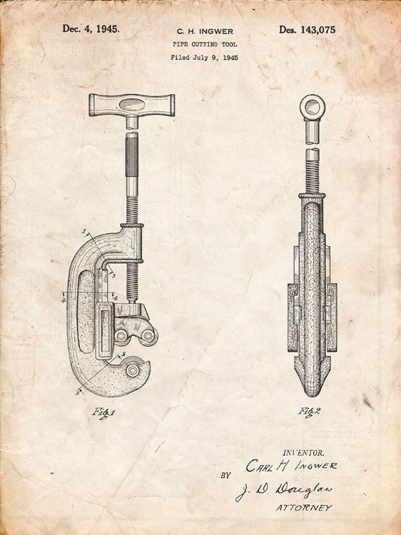 Picture of PP986-VINTAGE PARCHMENT PIPE CUTTING TOOL PATENT POSTER