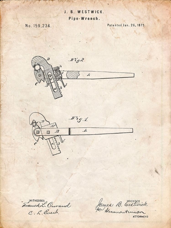 Picture of PP987-VINTAGE PARCHMENT PIPE WRENCH PATENT WALL ART POSTER