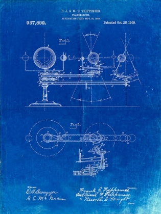 Picture of PP988-FADED BLUEPRINT PLANETARIUM 1909 PATENT POSTER