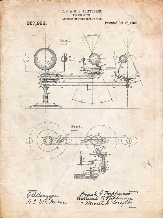 Picture of PP988-VINTAGE PARCHMENT PLANETARIUM 1909 PATENT POSTER