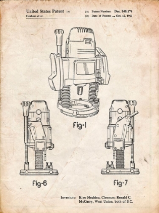 Picture of PP991-VINTAGE PARCHMENT PLUNGE ROUTER PATENT POSTER