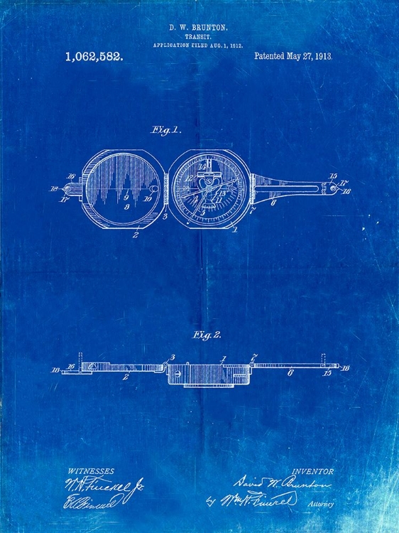 Picture of PP992-FADED BLUEPRINT POCKET TRANSIT COMPASS 1919 PATENT POSTER