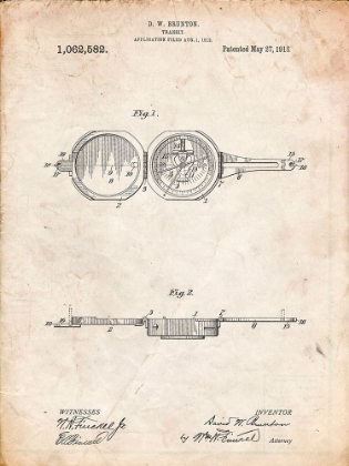 Picture of PP992-VINTAGE PARCHMENT POCKET TRANSIT COMPASS 1919 PATENT POSTER