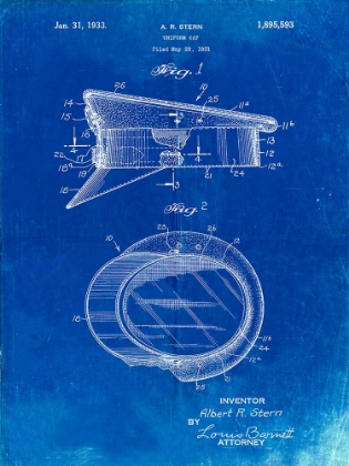 Picture of PP993-FADED BLUEPRINT POLICE HAT 1933 PATENT POSTER
