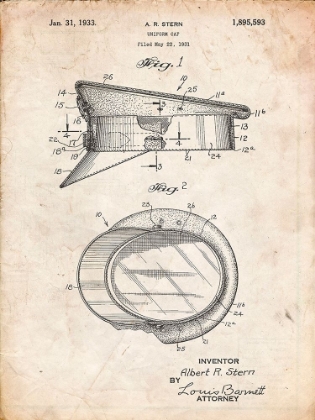 Picture of PP993-VINTAGE PARCHMENT POLICE HAT 1933 PATENT POSTER