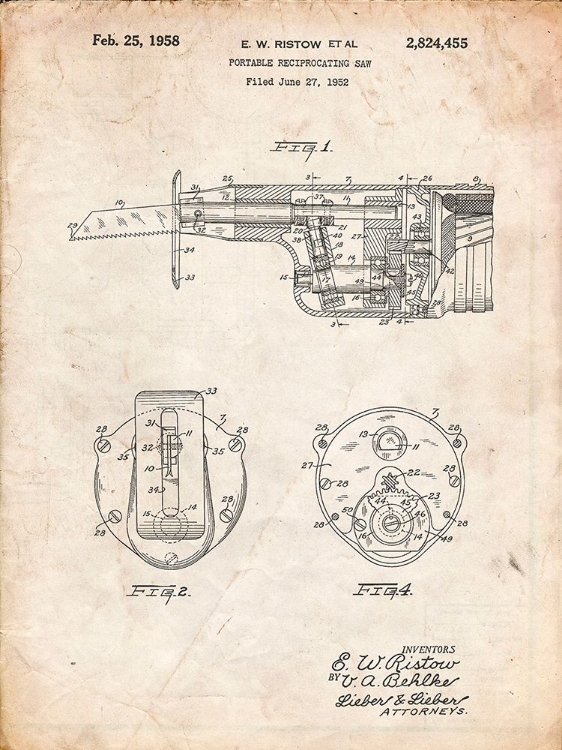 Picture of PP996-VINTAGE PARCHMENT PORTABLE RECIPROCATING SAW POSTER