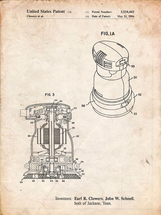 Picture of PP998-VINTAGE PARCHMENT PORTER CABLE PALM GRIP SANDER PATENT POSTER