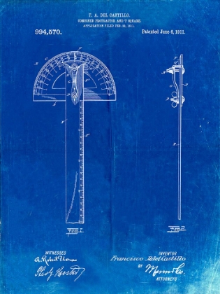 Picture of PP1002-FADED BLUEPRINT PROTRACTOR T-SQUARE PATENT POSTER