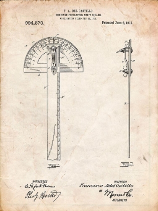 Picture of PP1002-VINTAGE PARCHMENT PROTRACTOR T-SQUARE PATENT POSTER