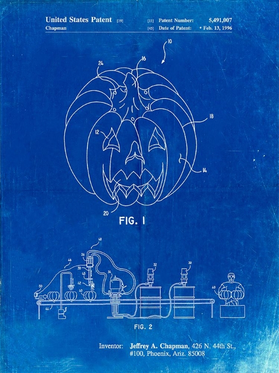 Picture of PP1003-FADED BLUEPRINT PUMPKIN PATENT POSTER