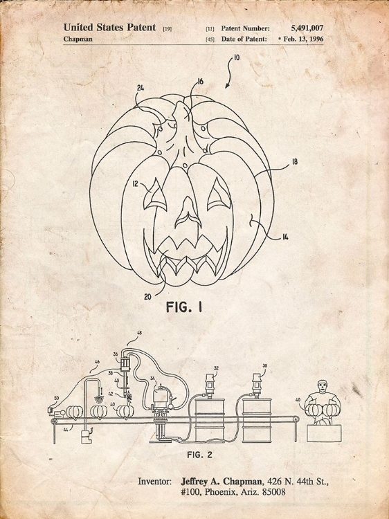 Picture of PP1003-VINTAGE PARCHMENT PUMPKIN PATENT POSTER