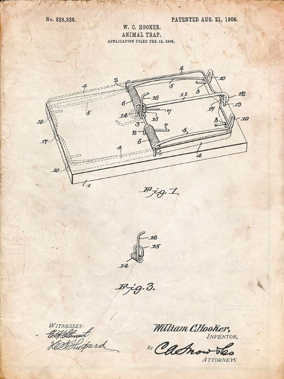 Picture of PP1007-VINTAGE PARCHMENT RAT TRAP PATENT PRINT