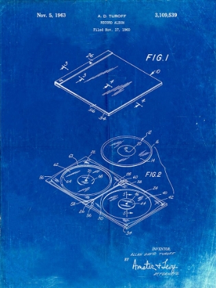 Picture of PP1008-FADED BLUEPRINT RECORD ALBUM PATENT POSTER