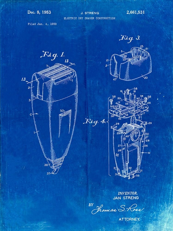 Picture of PP1011-FADED BLUEPRINT REMINGTON ELECTRIC SHAVER PATENT POSTER
