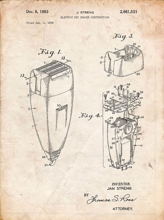 Picture of PP1011-VINTAGE PARCHMENT REMINGTON ELECTRIC SHAVER PATENT POSTER