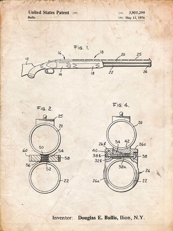 Picture of PP1012-VINTAGE PARCHMENT REMINGTON SHOTGUN PATENT PRINT