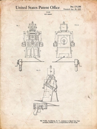 Picture of PP1014-VINTAGE PARCHMENT ROBERT THE ROBOT 1955 TOY ROBOT PATENT POSTER