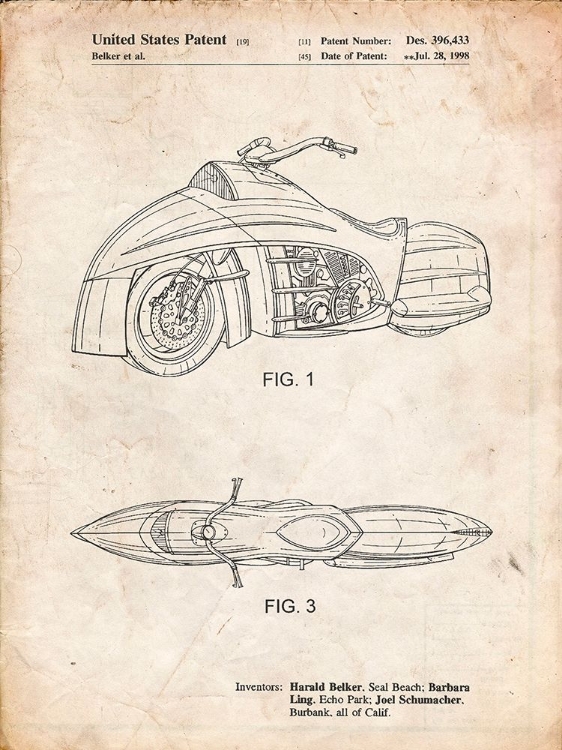 Picture of PP1015-VINTAGE PARCHMENT ROBIN MOTORCYCLE PATENT POSTER